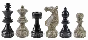 Handcrafted Oceanic & Jet Black Marble Euro Style Staunton Chess Pieces Set – Premium Luxury Stone Chessmen for Collectors
