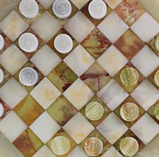 Luxury Green Onyx and White Onyx Checkers Set – Handcrafted Stone Game Board for Elegant Play