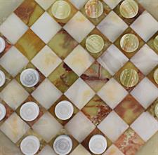 Luxury Green Onyx and White Onyx Checkers Set – Handcrafted Stone Game Board for Elegant Play