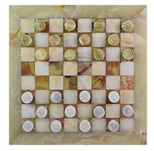 Luxury Green Onyx and White Onyx Checkers Set – Handcrafted Stone Game Board for Elegant Play