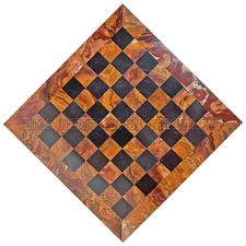 Red Onyx & Jet Black Marble Chess Board with Customizable Borders | Elegant Chess Set