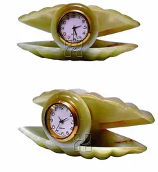 Hand-Carved Oyster Green Onyx Clock – Elegant Natural Stone Décor for Home and Office