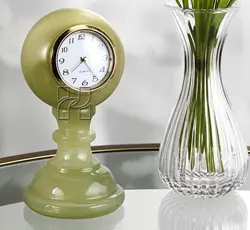 Luxury Green Onyx Pedestal Sphere Shape Mantel Clock – Decorative Office and Home Clock