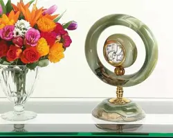 Handcrafted Green Onyx Ring Clock – Luxury Marble Stone Table Clock for Office or Living Room