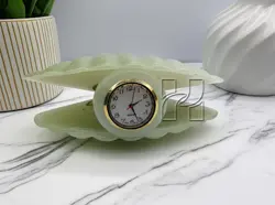 Hand-Carved Oyster Green Onyx Clock – Elegant Natural Stone Décor for Home and Office