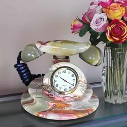 Handcrafted Green Onyx Telephone Desk Clock | Vintage Stone Timepiece for Office & Home Decor