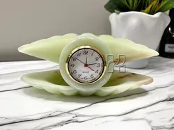 Hand-Carved Oyster Green Onyx Clock – Elegant Natural Stone Décor for Home and Office