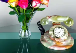 Handcrafted Green Onyx Telephone Desk Clock | Vintage Stone Timepiece for Office & Home Decor