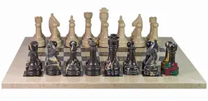 Premium Michelangelo and Verona Marble Rustic Chess Set | Handcrafted Natural Stone Chess Board | Luxury Decorative Game for Office & Home | 16-Inch