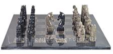 Premium Oceanic & Black Marble Chess Set – Handcrafted Stone Chessboard with Polished Marble Pieces for Home Decor & Collectors | Faux Leather Storage Box