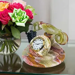 Handcrafted Green Onyx Telephone Desk Clock | Vintage Stone Timepiece for Office & Home Decor