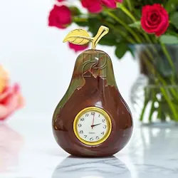Hand-Carved Peach Shape Green Onyx Clock – Elegant Natural Stone Décor for Home and Office