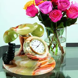 Handcrafted Green Onyx Telephone Desk Clock | Vintage Stone Timepiece for Office & Home Decor