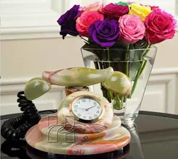 Handcrafted Green Onyx Telephone Desk Clock | Vintage Stone Timepiece for Office & Home Decor
