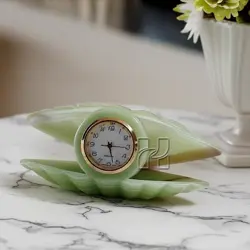 Hand-Carved Oyster Green Onyx Clock – Elegant Natural Stone Décor for Home and Office