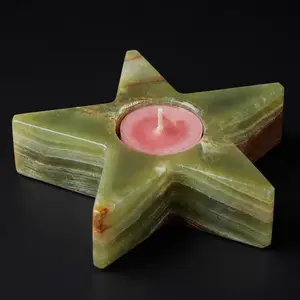 Authentic Green Onyx Gemstone Star T-Light Candle Holder – Natural Stone Tealight Votive Stand for Aromatherapy, Spa, and Luxury Interior Decor
