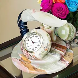 Handcrafted Green Onyx Telephone Desk Clock | Vintage Stone Timepiece for Office & Home Decor