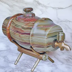 Handmade Green Onyx Marble Wine Barrel – 6.25x11 Inch Elegant Stone Wine Tank for Storing Wine