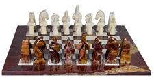 Royal Bishop Series Red Onyx & Botticino Marble Chess Set with Faux Leather Storage Box – Luxury Handmade Stone Chessboard
