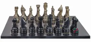 Luxury Marble Chess Set, Handcrafted Natural Stone Chess Board with Rustic Series Pieces, Jet Black & Oceanic Decor