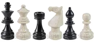 Handcrafted Jet Black & Botticino Marble Chess Set | Luxury Heavyweight Stone Chess Pieces with Polished Finish | Collectible Decorative Chessmen