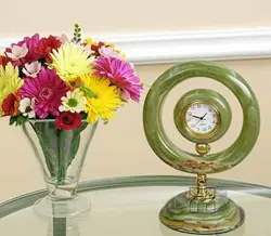Handcrafted Green Onyx Ring Clock – Luxury Marble Stone Table Clock for Office or Living Room