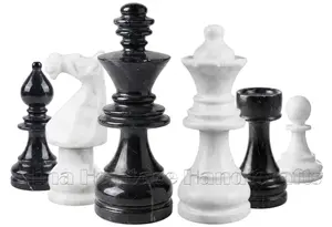 Luxury Hand-Carved Black & White Marble Chess Set – Traditional Staunton Style Stone Chess Pieces with Felted Bases 