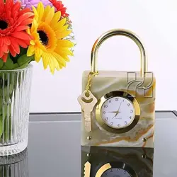 Natural Green Onyx Lock Style Decorative Clock for Office Desk or Home Décor – Elegant Stone Gift Item