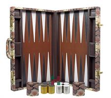 Elegant Multi-Toned Rustic Color Faux Leather Attache Backgammon Set – Snake Skin Texture, Inlaid Points, Dice Cups, and Attache Case