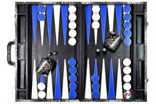 Faux Leather Attache Backgammon Set – Multi-Brown Case with Inlaid Playing Points & Metallic Edge Checkers