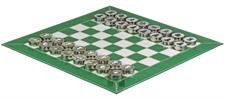 Splash Green Leather Roll-Up Chess Set with Zig-Zag Stitching – Marble Checkers with Metallic Edge & Leather Storage Tube