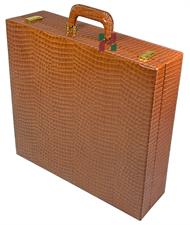 Tangerine Croco PU Leather Chess Set Storage Box with Carrying Handle – Stylish and Durable Chess Piece Organizer for Travel and Home
