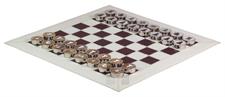 Portable White Leather Chess Set – Roll-Up Design, Zig-Zag Stitching, Marble & Metal Checkers, Storage Tube Included