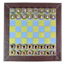 Multicolor Leather Roll Up Chess Set – Sky Blue, Green & Brown with Marble Metallic Edge Checkers & Leather Storage Tube – Travel-Friendly & Handmade 