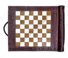 Imperial Gambit Leather Roll-Up Travel Chess Set – Portable & Stylish Ostrich Textured Leather Chessboard for On-the-Go Gaming