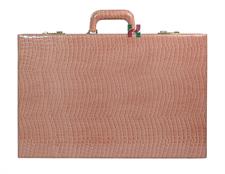 Luxury Pink Crocodile-Textured Faux Leather Attache Backgammon Set with Inlaid Playing Points and Dice Cups