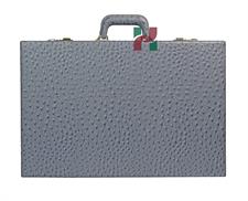 Luxury Gray Ostrich-Textured Faux Leather Backgammon Attache – 21x14x3” Case with Inlaid Playing Points