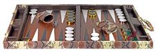 Elegant Multi-Toned Rustic Color Faux Leather Attache Backgammon Set – Snake Skin Texture, Inlaid Points, Dice Cups, and Attache Case