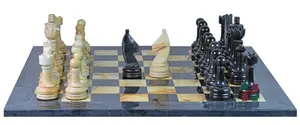 Jet Black & Burma Teak Marble Chess Set with PU Leather Storage Box – Luxury Craftsmanship Meets Timeless Elegance