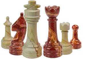 Premium Red Onyx Marble and Burma Teak Chess Pieces Set – Heirloom Quality Tournament Size