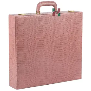 Peachy Pink PU Leather Chess Set Storage Box – Elegant and Durable Organizer for Chess Pieces and Board – Stylish Chess Storage Solution for Home or Travel