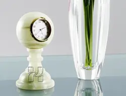 Luxury Green Onyx Pedestal Sphere Shape Mantel Clock – Decorative Office and Home Clock