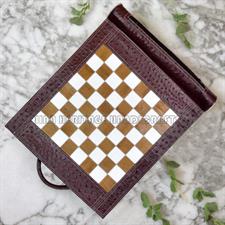 Imperial Gambit Leather Roll-Up Travel Chess Set – Portable & Stylish Ostrich Textured Leather Chessboard for On-the-Go Gaming