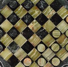 Elegant Black Zebra & Green Onyx Marble Checkers Set – Handcrafted Luxury Board Game