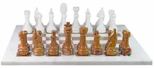 Luxurious Red Onyx & White Marble Chess Set with PU Leather Storage Box – Handmade, Elegant, and Durable