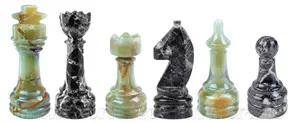 Handmade Black Zebra Marble and Green Onyx Chess Pieces Set – Luxury Stone Weighted Chess Pieces