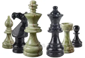 Handcrafted Green Onyx & Jet Black Marble Staunton Chess Pieces Set – Luxury 16-Inch Natural Stone Tournament Chessmen Only