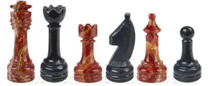 Handcrafted Jet Black and Deep Red Onyx Marble Chess Set – Premium Stone Chess Pieces with Polished Finish