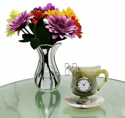 Handcrafted 4x4 Inch Green Onyx Marble Cup Saucer Table Clock – Natural Stone Decorative Desk Clock for Home Office Décor