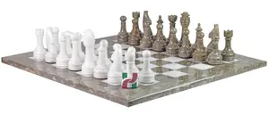 Handcrafted Oceanic and White Marble Chess Set – Luxury Artisan Chess Board for Home Decor & Gift